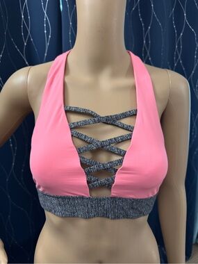 Victoria’s Secret PINK Ultimate Lace Up Sexy Crisscross Sports Bra Pink Gray M